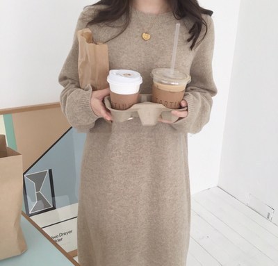 Over-the-knee pullover knit dress