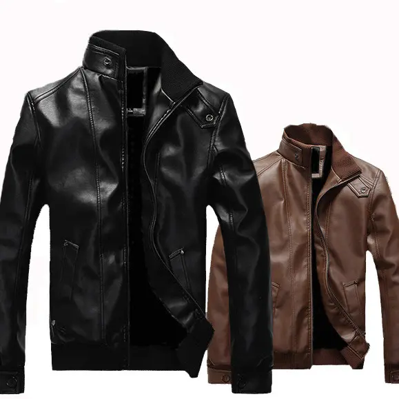 Stand-up collar leather padded jacket