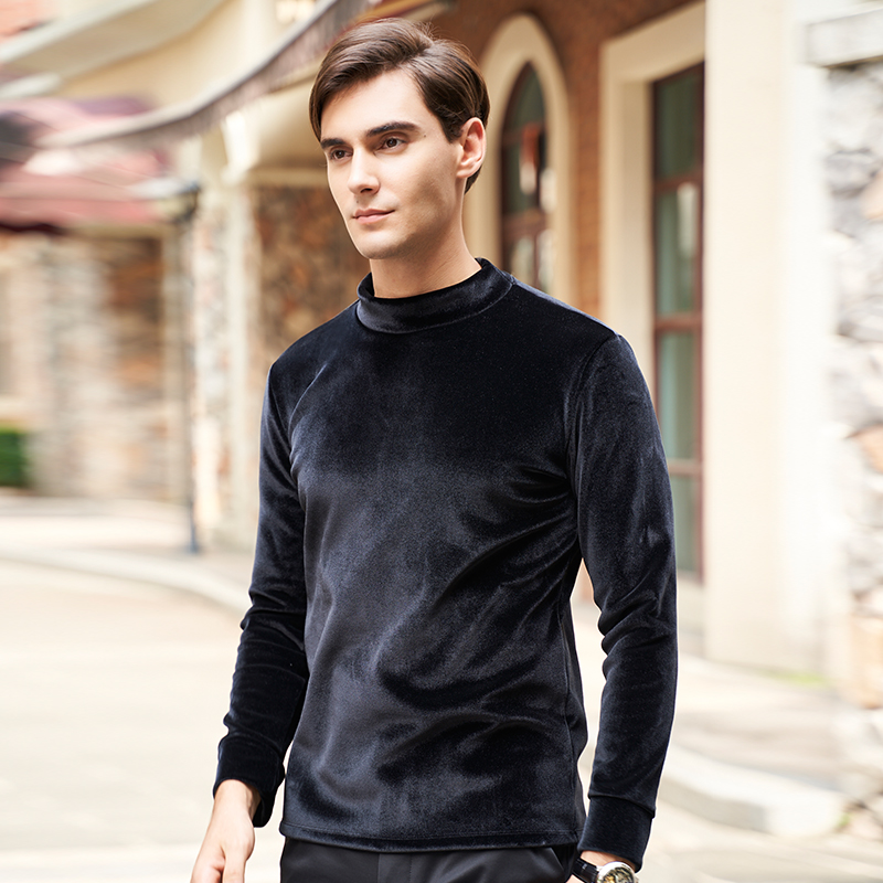 Men's Warm Gold Velvet Half High Collar Double-Faced Fleece Bottoming Shirt