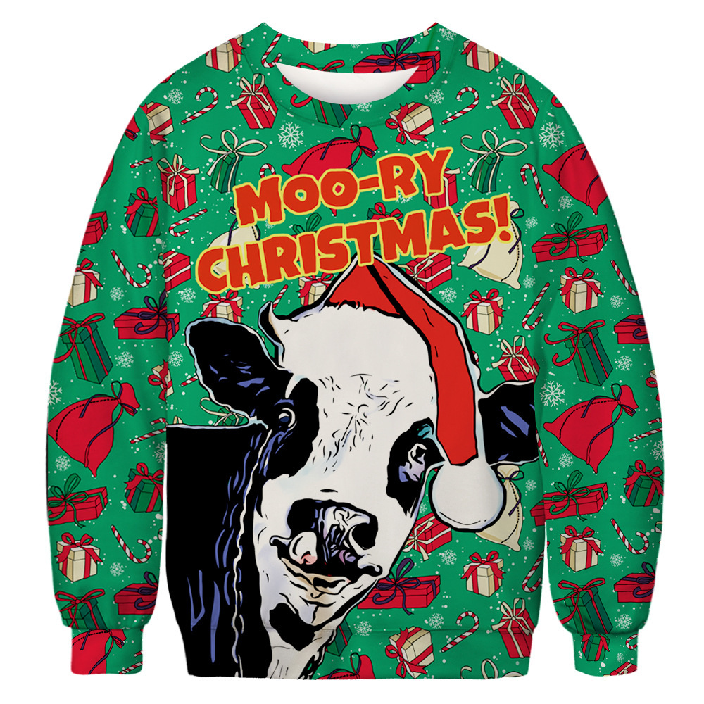 Christmas funny 3d digital printing crew neck shirt