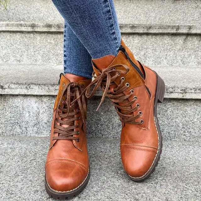 Square heel lace up Martin boots Brown - Shop at LoveMi
