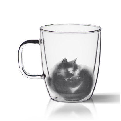 Hand blown high temperature glass double insulation hand coffee cup cat art mug
