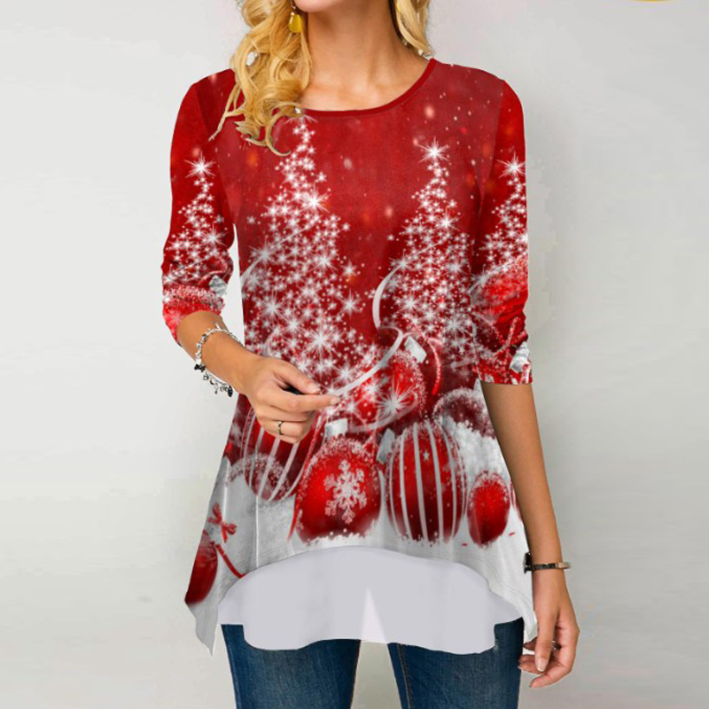 Printed round neck long sleeve T-shirt top