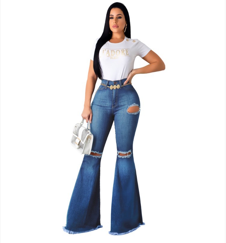 High waisted flared pants Dark Blue - Shop at LoveMi