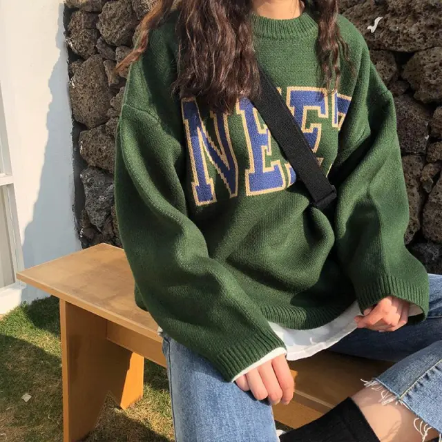 Sweater Girl Student Sweet Round Neck Top Green - Shop at LoveMi