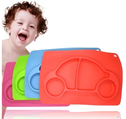 Small model silicone integrated placemat plate plate baby infant food supplement box baby baby silicone plate - Blue
