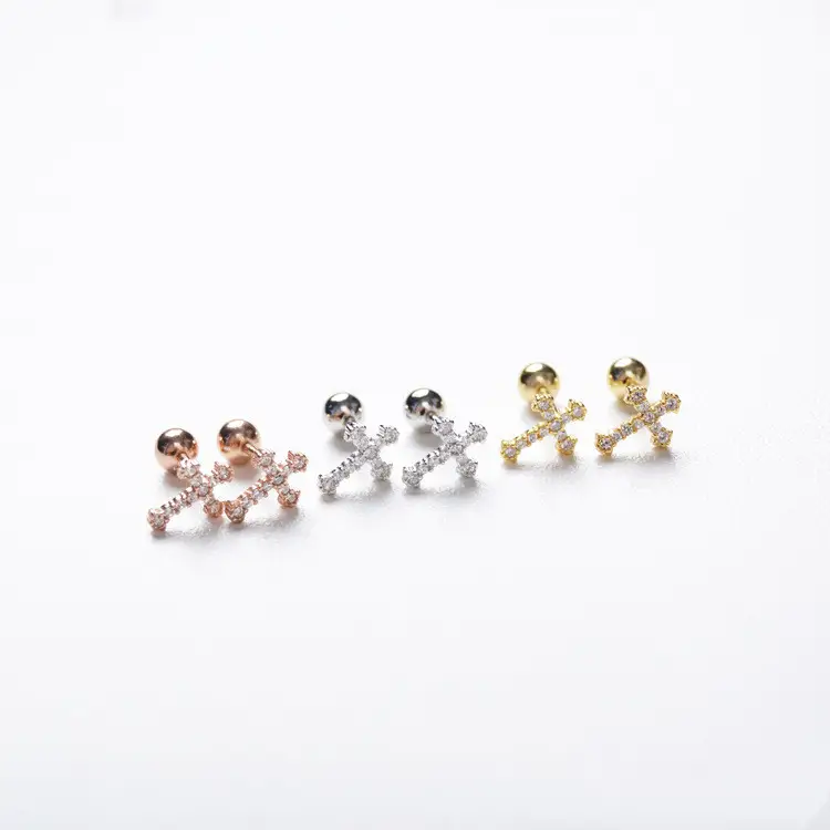 925 sterling silver simple cross stud