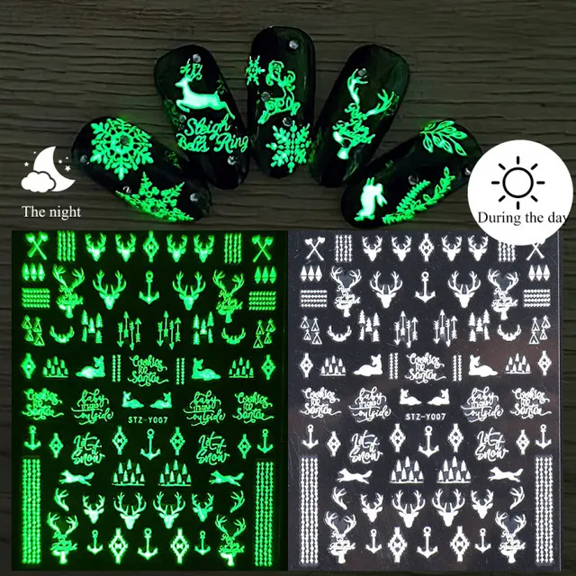 Nail Art Luminous Sticker Christmas Snowflake Luminous Nail 3D Adhesive Sticker Stz Y007 - Shop at LoveMi