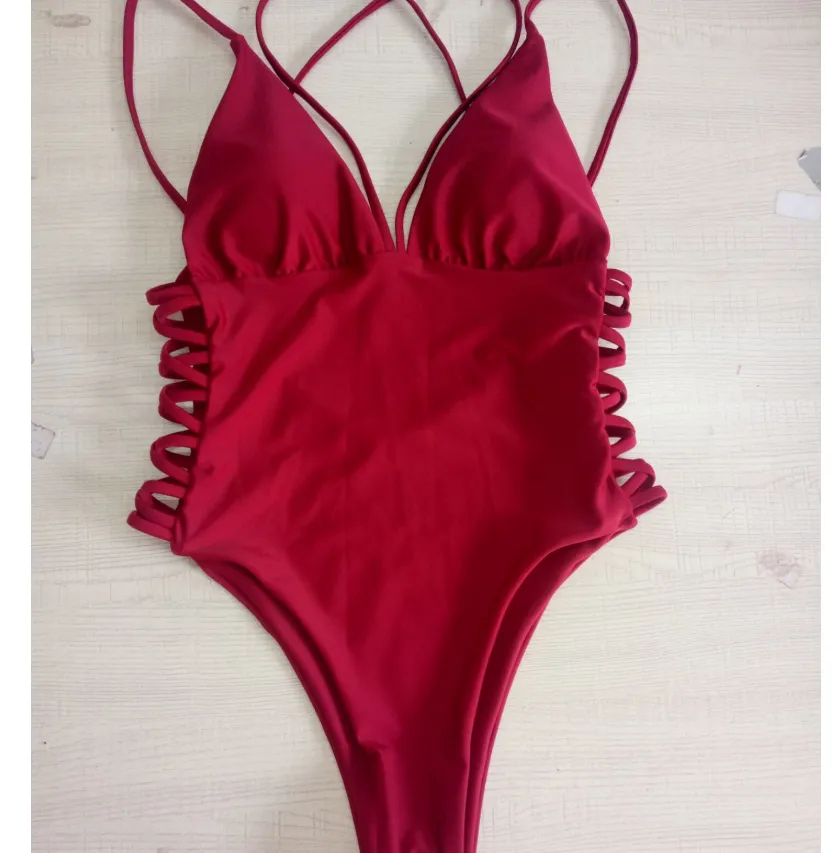 Side Laced One-Piece Swimsuit - Red