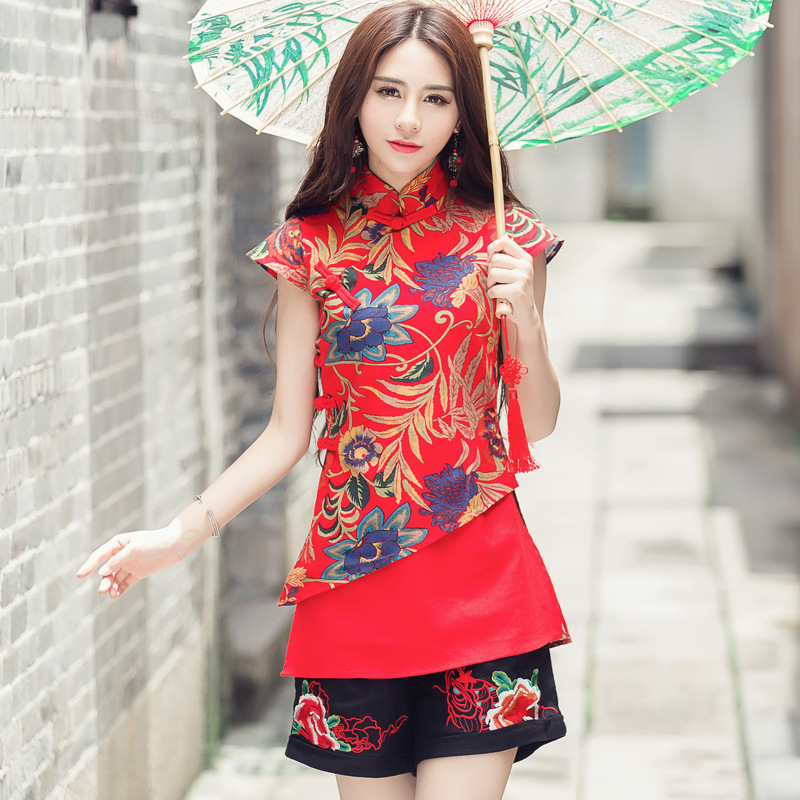 Retro ethnic style women's blouse button