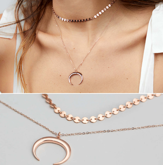 Copper sequins alloy meniscus necklace