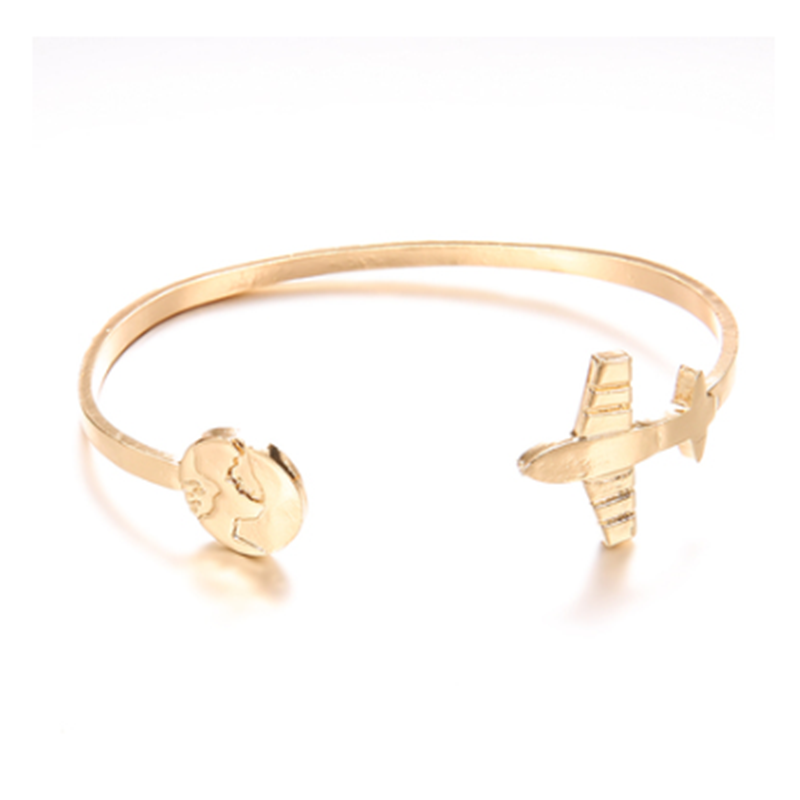 Women's Airplane World Map  Gold Bracelet