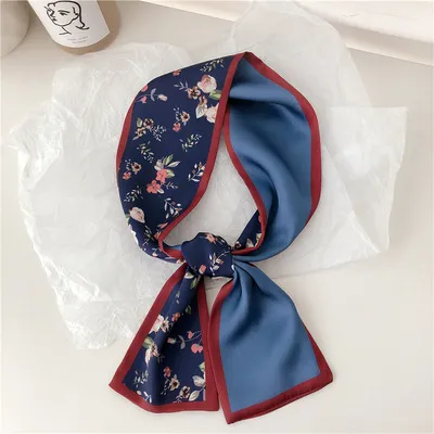Long faux silk scarf Navy - Shop at LoveMi