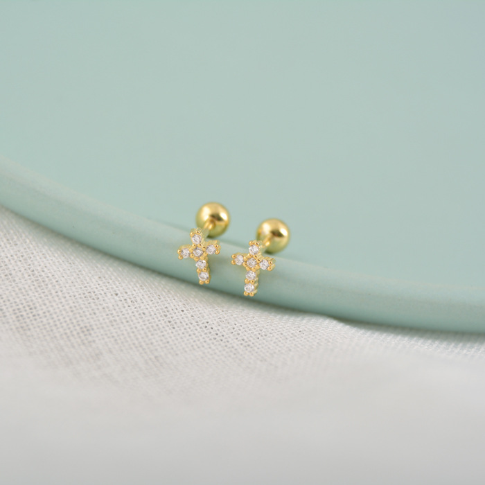Mini Silver Cross Stud Earrings
