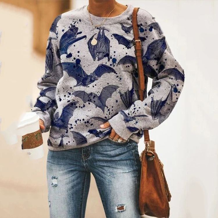 Fashion bat print long-sleeved sweater women