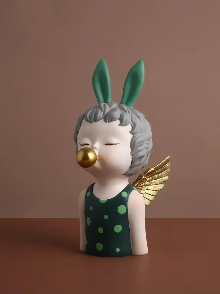Nordic Light luxury angel wing girl ornament - Green