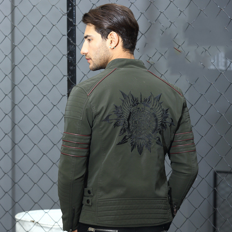 Embroidered brushed PU plus velvet jacket