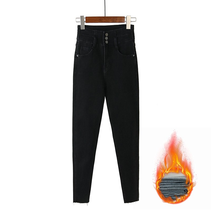 Fleece high waist jeans women's feet fall and winter S Velvet - Shop at LoveMi