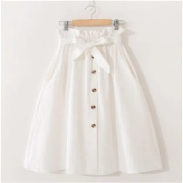 Elegant Button High Waist Skirt Female Pleated Skirt White - Shop at LoveMi