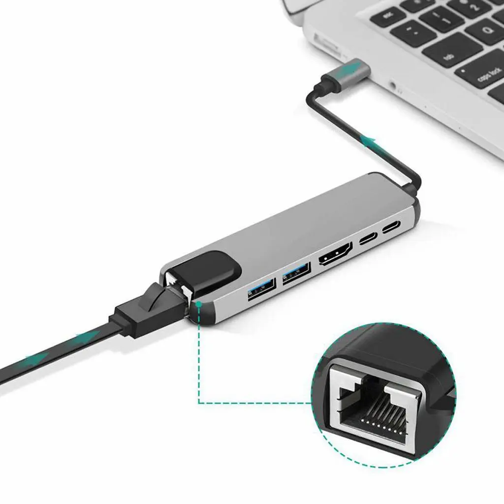 Type C To HDMI USB3.0 PD 6 In 1 HUB Hub Rj45 Network Card Adapter – image 5