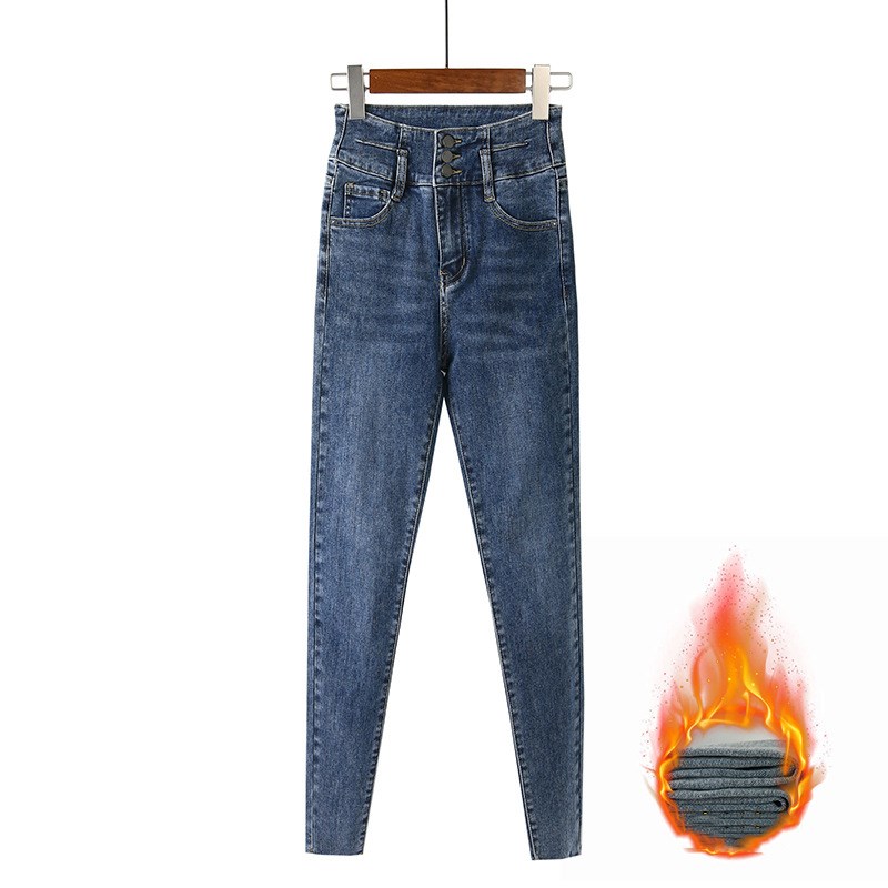 Fleece high waist jeans women's feet fall and winter Xl Velvet - Shop at LoveMi