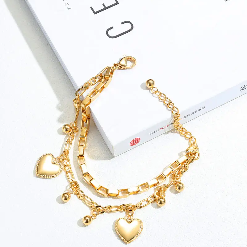 Multi-Layer Stainless Steel Love Heart Bead Bracelet