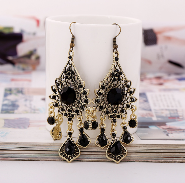 Fashion ethnic wind wave simian water droplets tassel long earrings