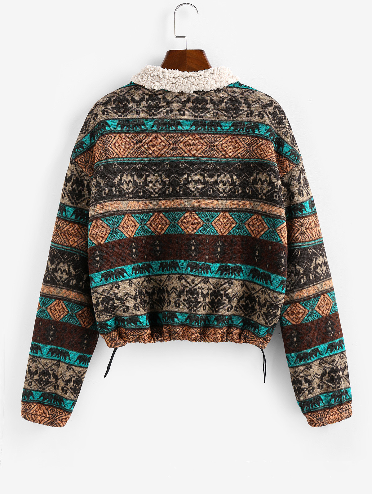 Cardigan zipper plus velvet to keep warm retro art