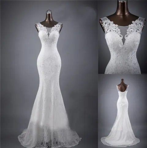 Lace Slim and Thin Double Shoulder Tail Wedding Dress