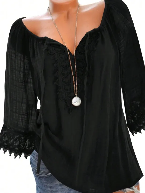 Ladies' Lace Long sleeved Top Black - Shop at LoveMi