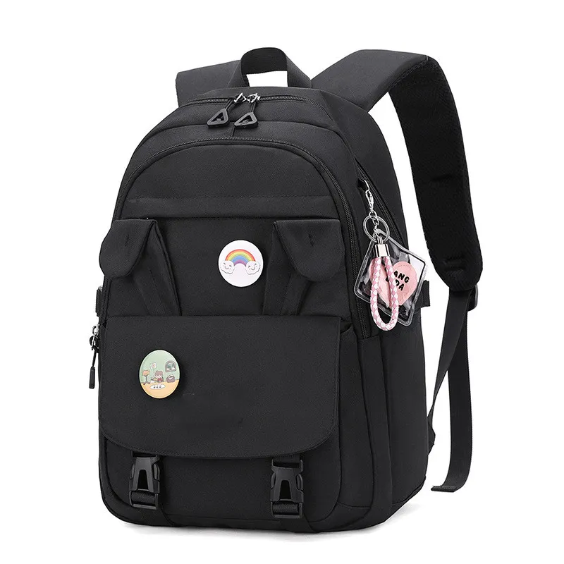 Rabbit Ears Large Capacity Junior High School Student Backpack - Black