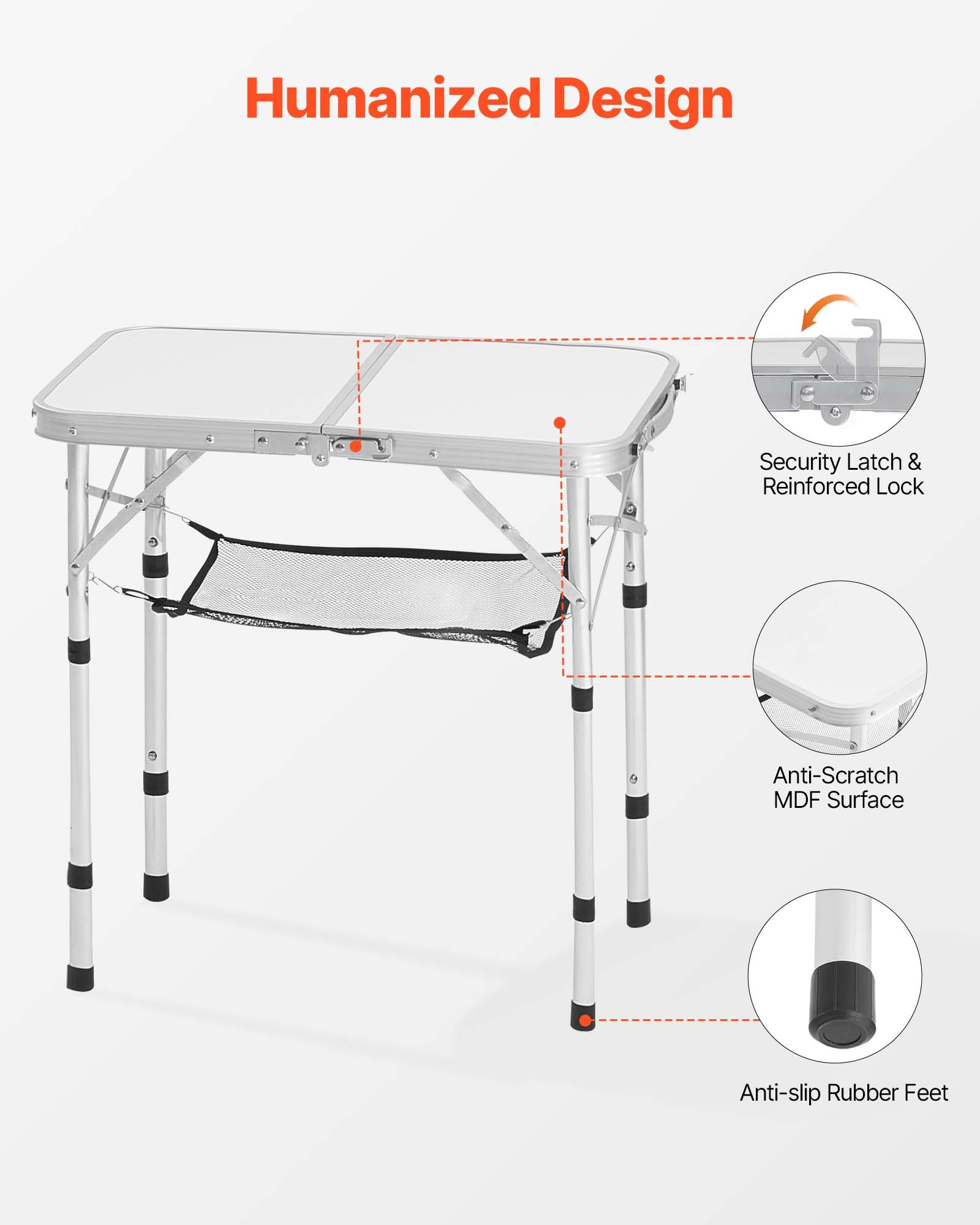 2ft Folding Portable Camping Table Aluminum Outdoor Table Adjustable Height — foto 4