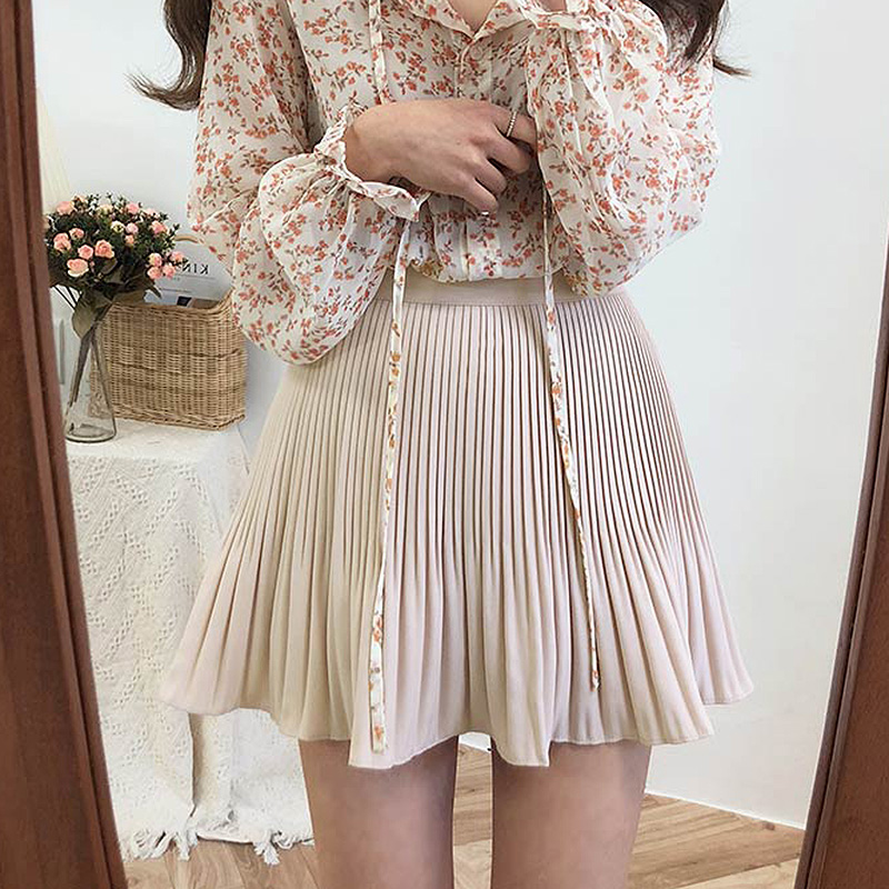 Title 2, Korean Style Pure Color Pleated Skirt for Sprin...