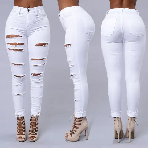 Ripped Jeans Women Skinny Trousers Casual High Waist Pencil