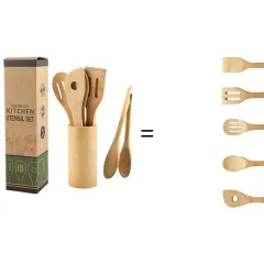 Bamboo Spatula Set with Square Holder Eco-Friendly with Ergonomic Handle Kitchen Utensil - 4 Style - View 1