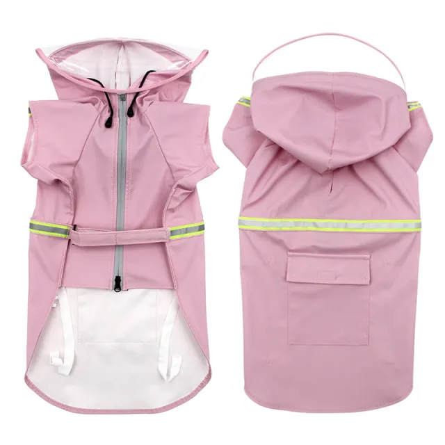 Pet hooded windproof and reflective raincoat Pink - Shop at LoveMi