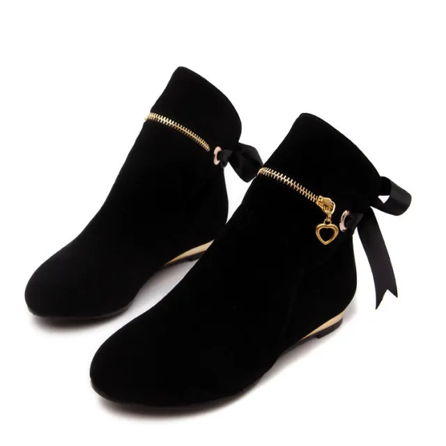 Women's Solid Color Short Tube Frosted Flat Heel Ankle Boots Black - Shop at LoveMi