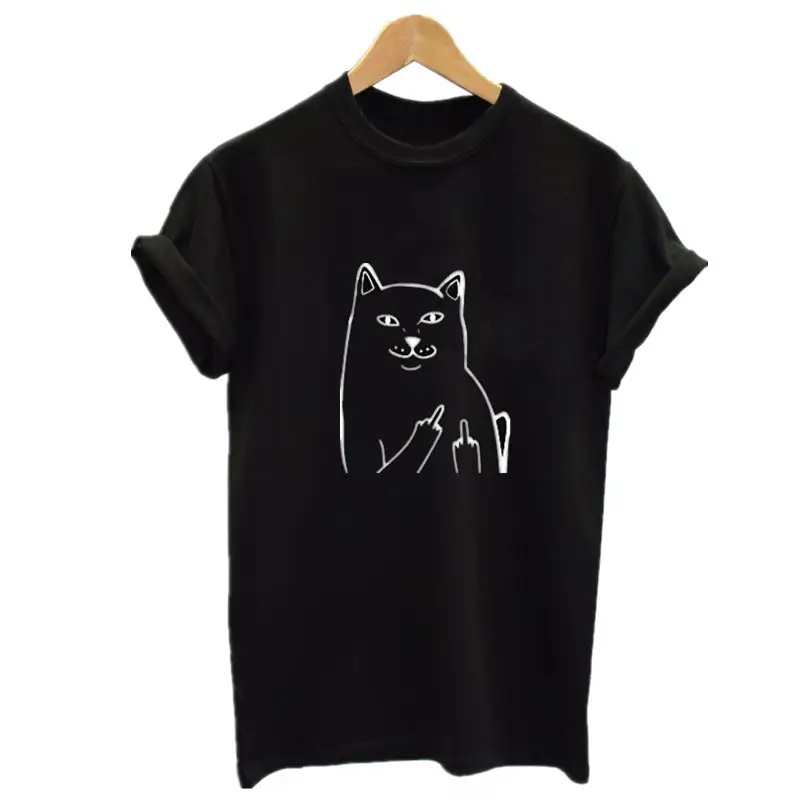 Middle finger pocket cat fun print short sleeve