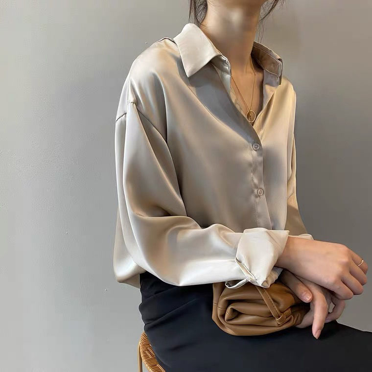 Drape Shirt Women Spring and Autumn Solid Color Breathable Long Sleeves