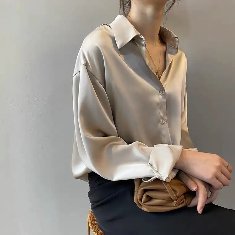 Drape Shirt Women Spring and Autumn Solid Color Breathable Long Sleeves