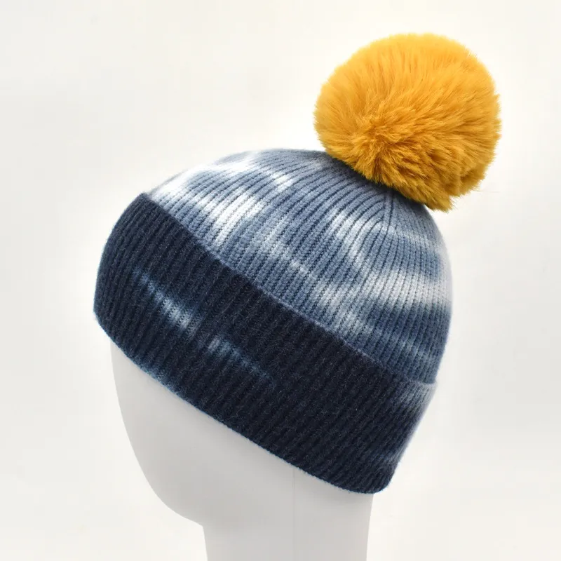 Fur hat woolen hat - Blue