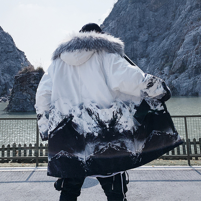 Fur collar padded coat men's fashion mid-length padded coat