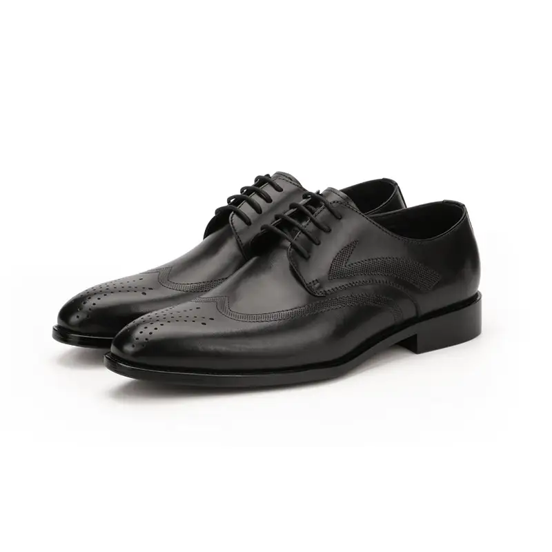 Pointed Toe Carved Cowhide Men's Leather Shoes