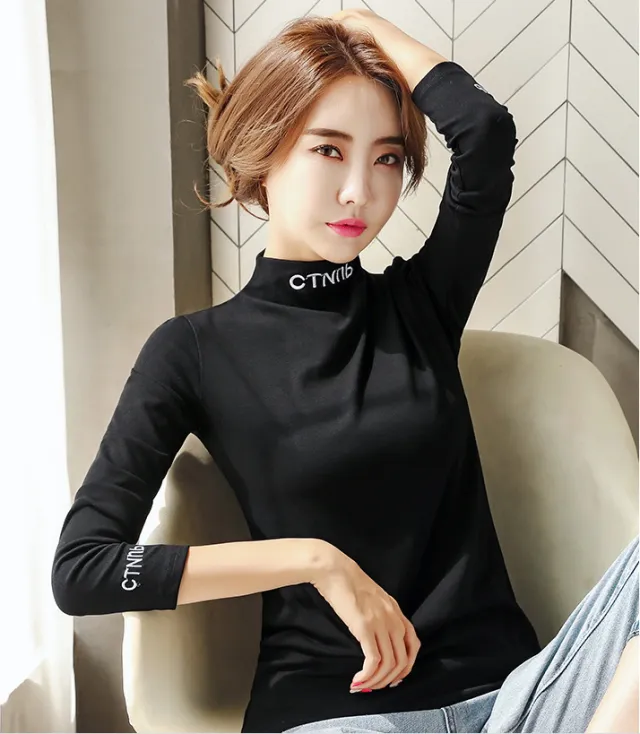 Half High Collar Plush Bottom Coat for Women's Autumn and Winter New Korean Version With White Long Sleeve T shirt for Women Black - Shop at LoveMi