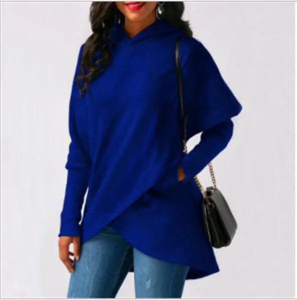 Women's long sleeved hooded sweater Blue - Shop at LoveMi