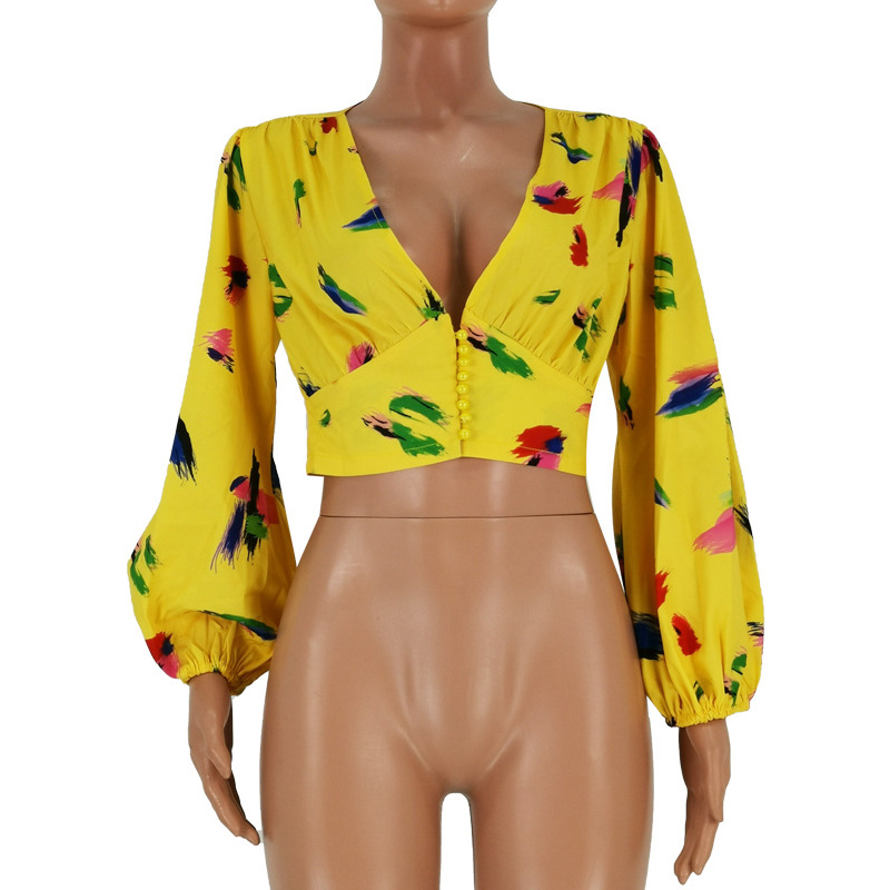 Cropped Lantern Sleeve Shirt Top, picture 4 of 4