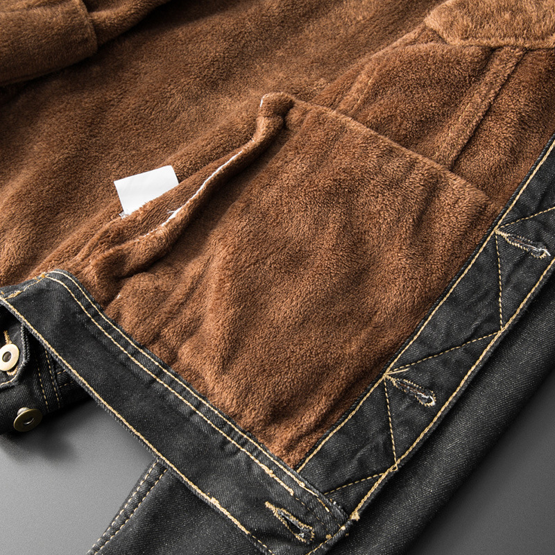 Men's slim fit velvet thick warm denim jacket
