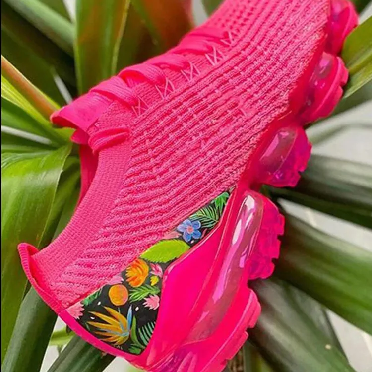 Increased Single Shoes Flying Woven Lace-up Sneakers - Red