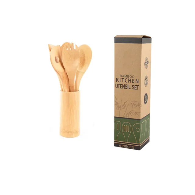 Bamboo Spatula Set with Square Holder Eco Friendly with Ergonomic Handle Kitchen Utensil 2 Style - Shop at LoveMi