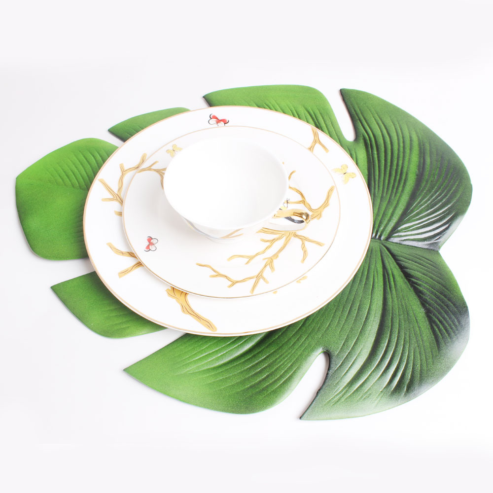 Golden EVA Turtle Back Leaf Hot Pressed Placemat Christmas Leaf Placemat